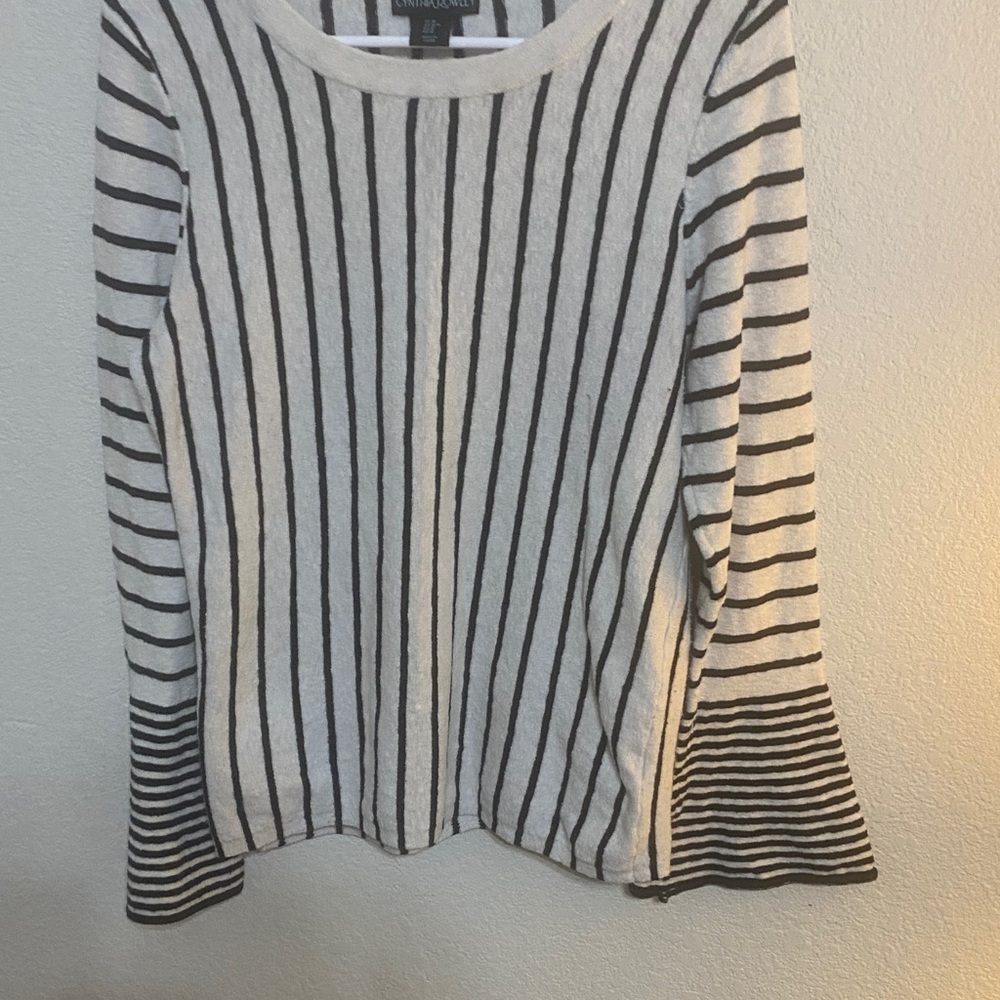 Cynthia Rowley White Texture Top with Black Stripes